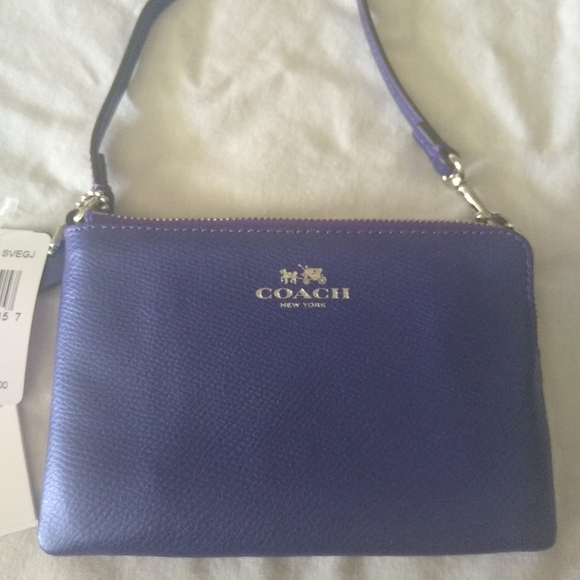 Coach F53429  Crossgrain Leather Corner Zip Wristlet, SV/Metallic Purple… - Picture 3 of 13